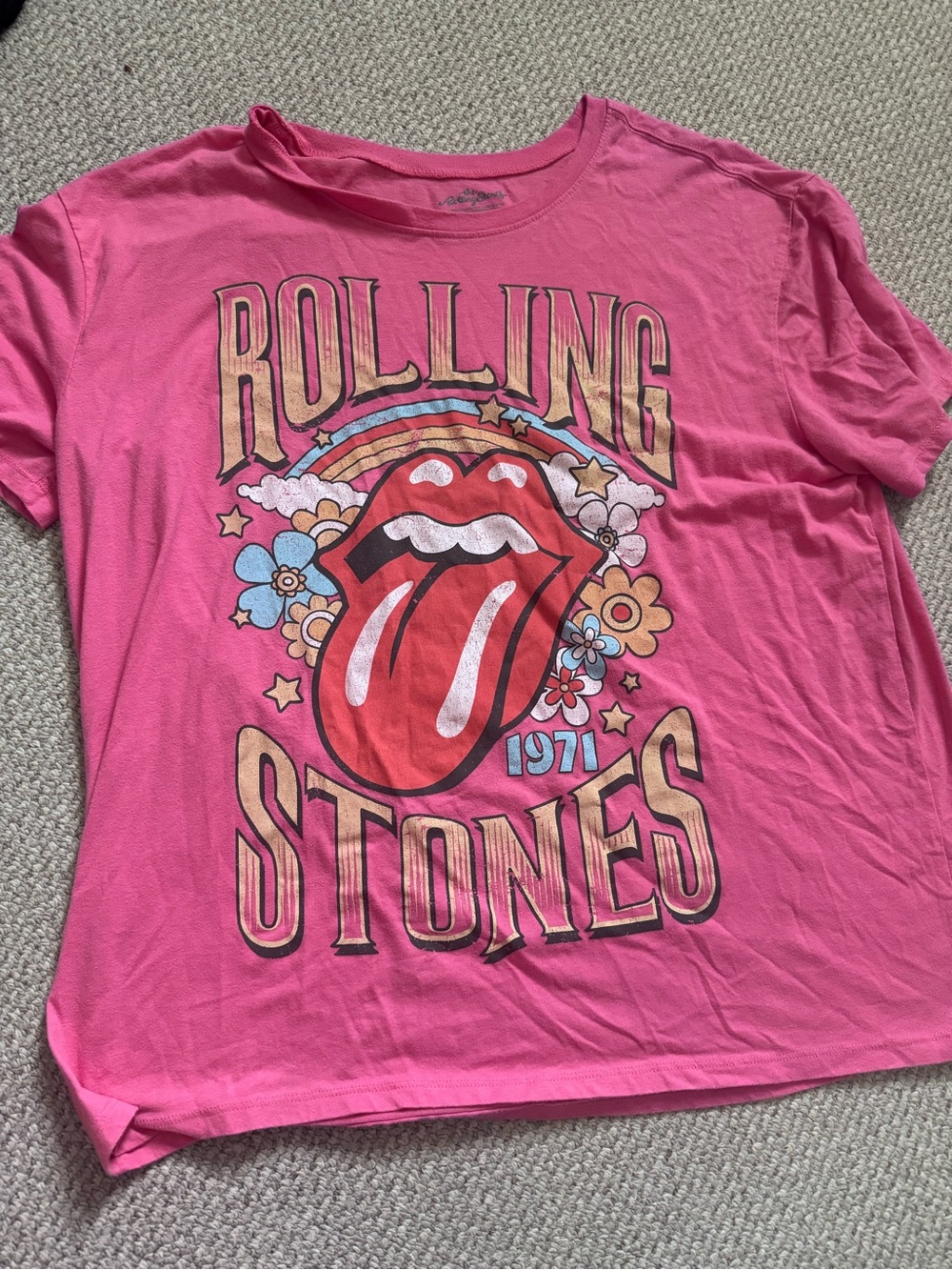 the Rolling Stones Pink Short-Sleeve Graphic Tee with Red Tongue